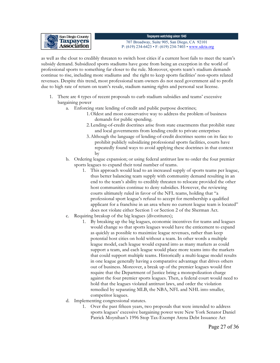 City of San Diego Proposition C: the Chargers San Diego Integrated Convention Center Expansion / Stadium and Tourism Initiative - San Diego County, California, Page 27