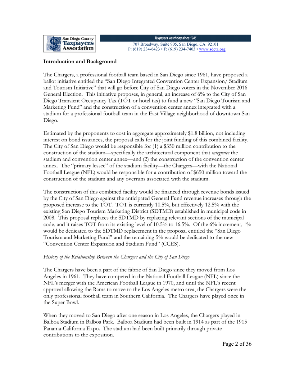 City of San Diego Proposition C: the Chargers San Diego Integrated Convention Center Expansion / Stadium and Tourism Initiative - San Diego County, California, Page 2