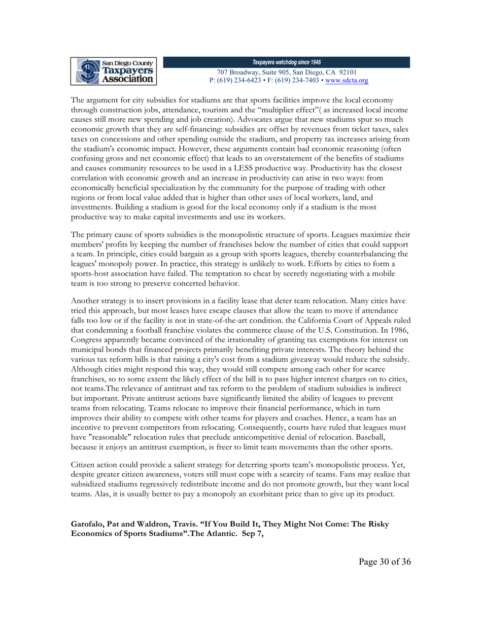 City of San Diego Proposition C: the Chargers San Diego Integrated Convention Center Expansion / Stadium and Tourism Initiative - San Diego County, California, Page 30
