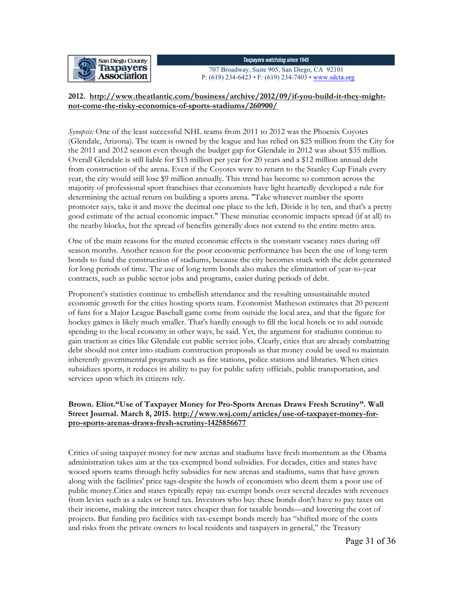City of San Diego Proposition C: the Chargers San Diego Integrated Convention Center Expansion / Stadium and Tourism Initiative - San Diego County, California, Page 31