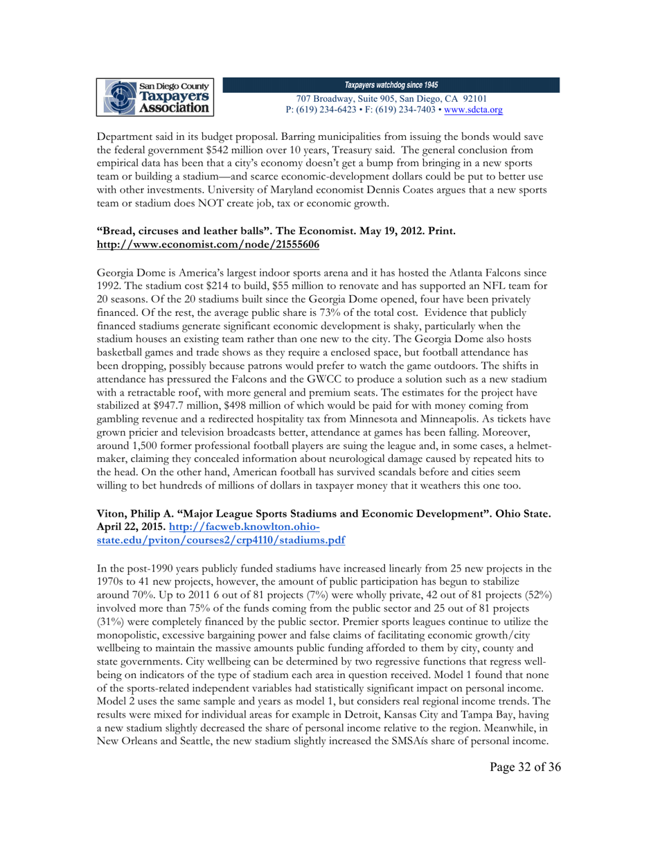 City of San Diego Proposition C: the Chargers San Diego Integrated Convention Center Expansion / Stadium and Tourism Initiative - San Diego County, California, Page 32