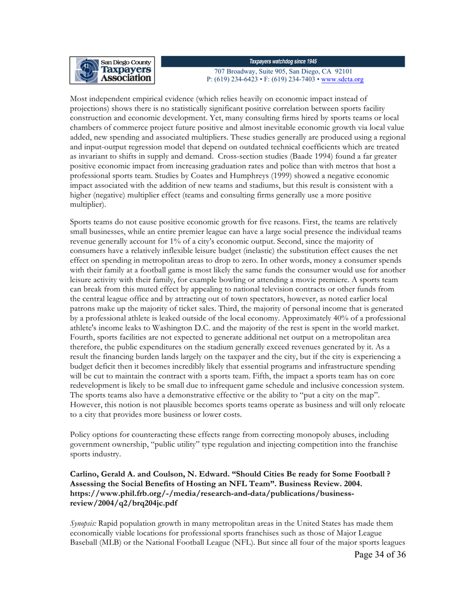 City of San Diego Proposition C: the Chargers San Diego Integrated Convention Center Expansion / Stadium and Tourism Initiative - San Diego County, California, Page 34