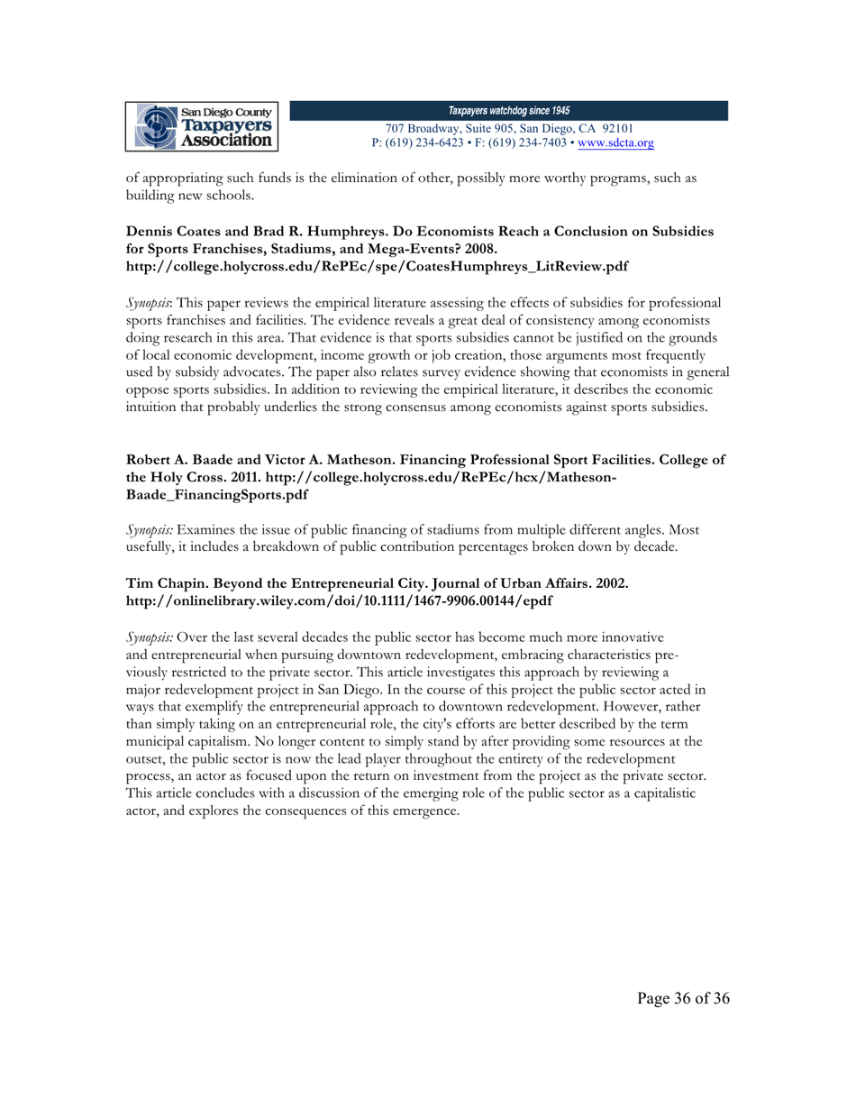 City of San Diego Proposition C: the Chargers San Diego Integrated Convention Center Expansion / Stadium and Tourism Initiative - San Diego County, California, Page 36