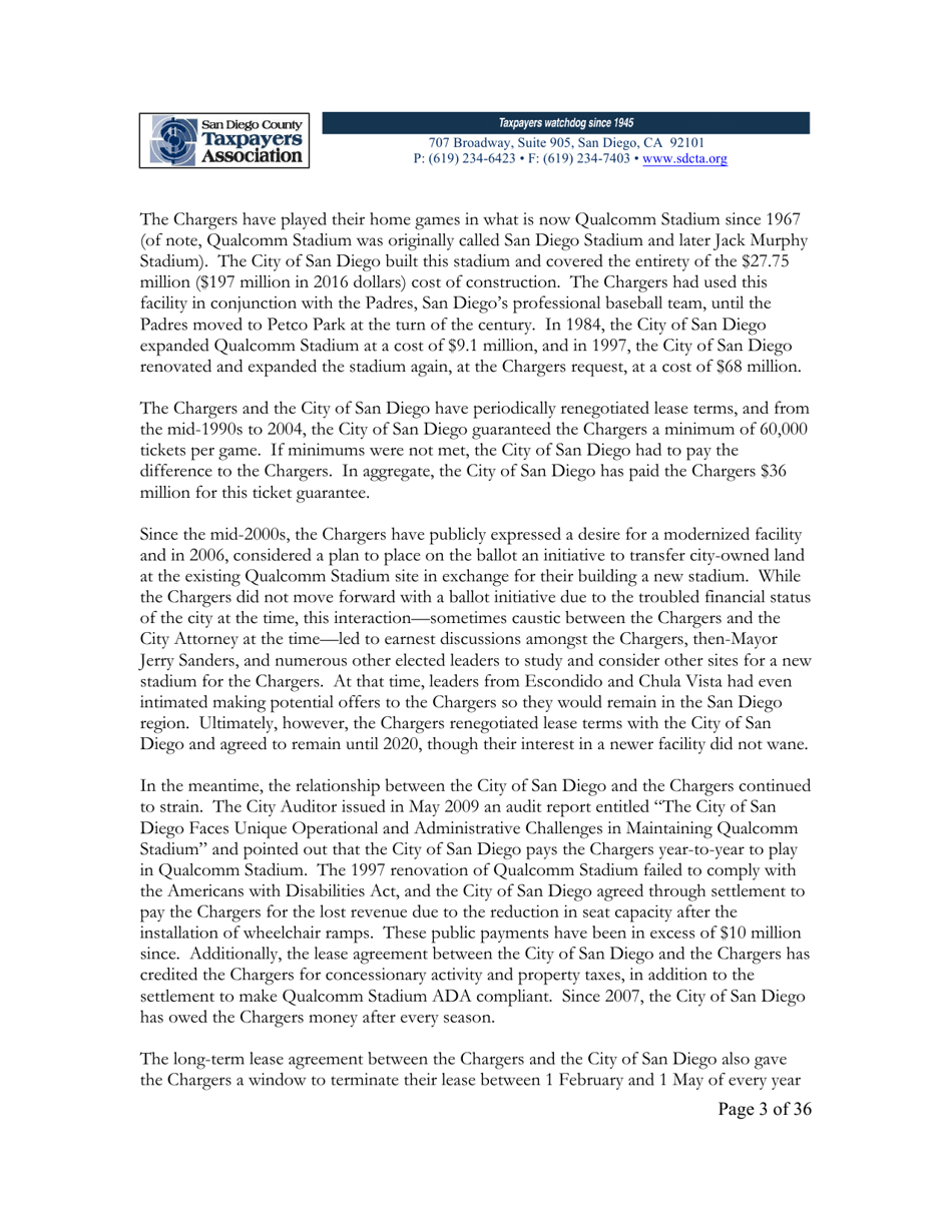 City of San Diego Proposition C: the Chargers San Diego Integrated Convention Center Expansion / Stadium and Tourism Initiative - San Diego County, California, Page 3