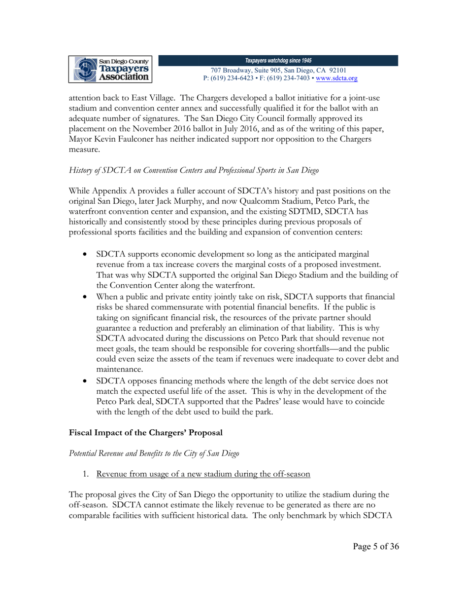 City of San Diego Proposition C: the Chargers San Diego Integrated Convention Center Expansion / Stadium and Tourism Initiative - San Diego County, California, Page 5