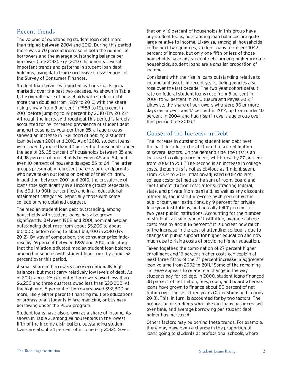 Student Loans Rising: an Overview of Causes, Consequences, and Policy Options - Brookings Institution, Page 3