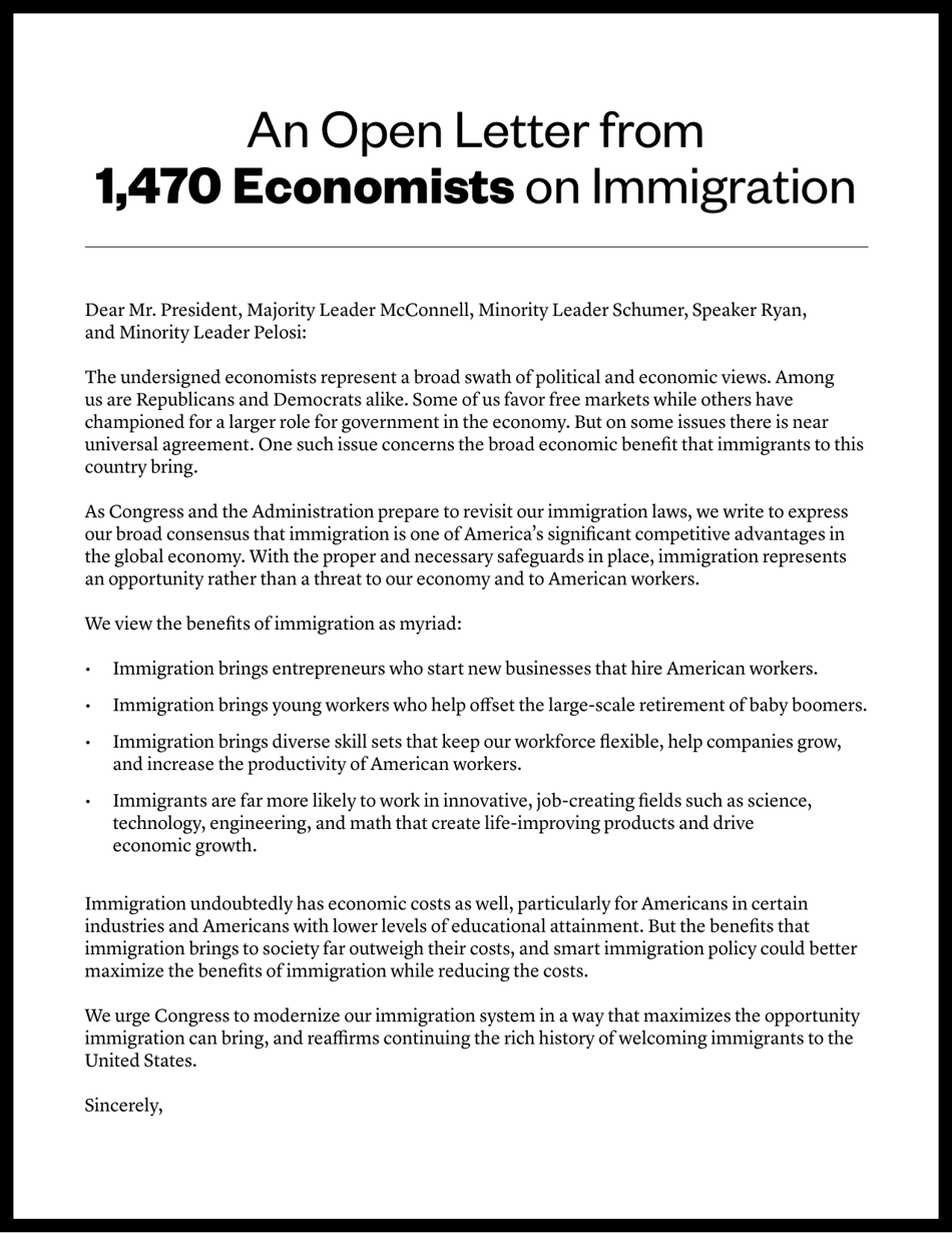 An Open Letter From 1,470 Economists on Immigration, Page 1