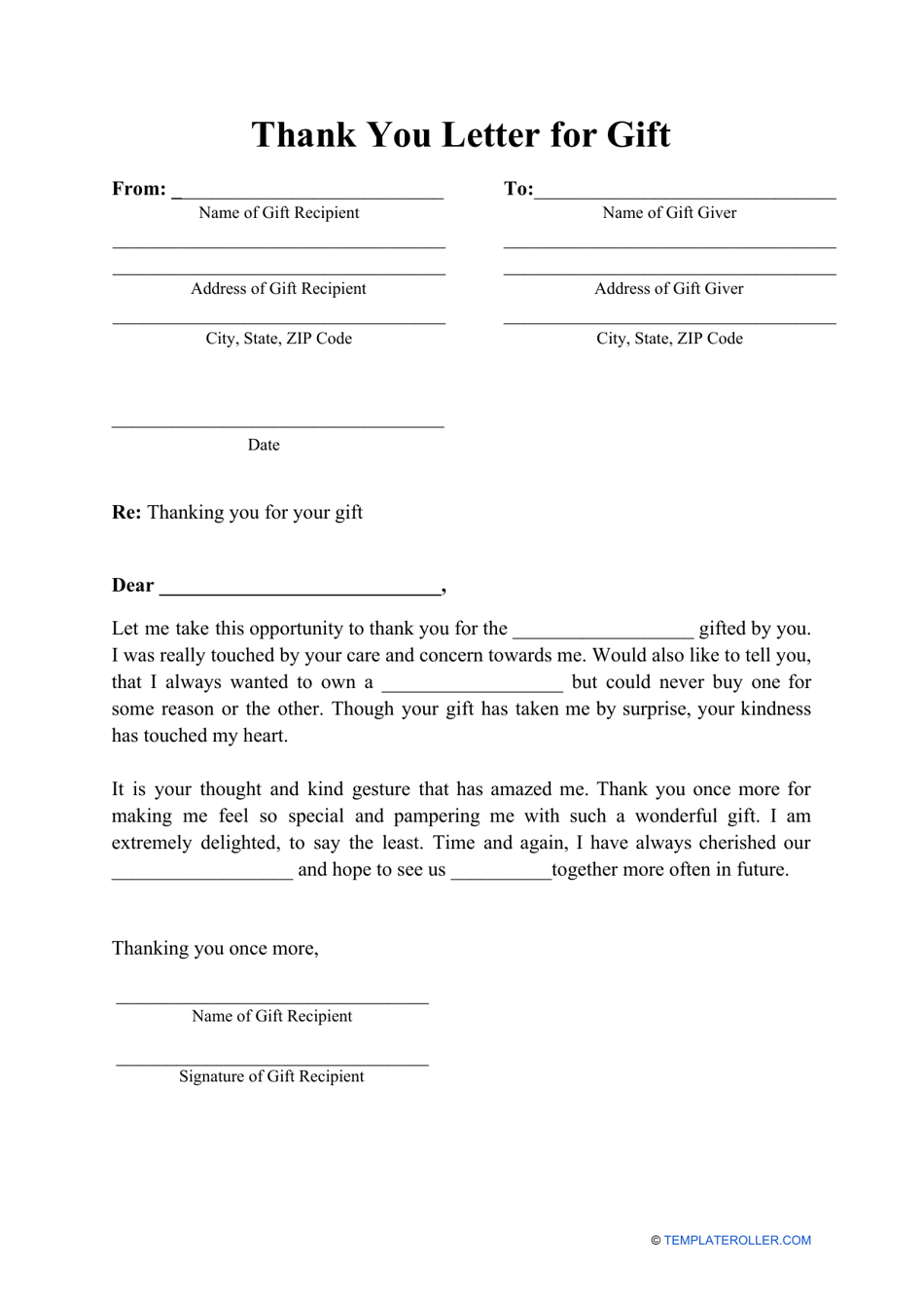 Thank You Letter for Gift Template - Preview Image
