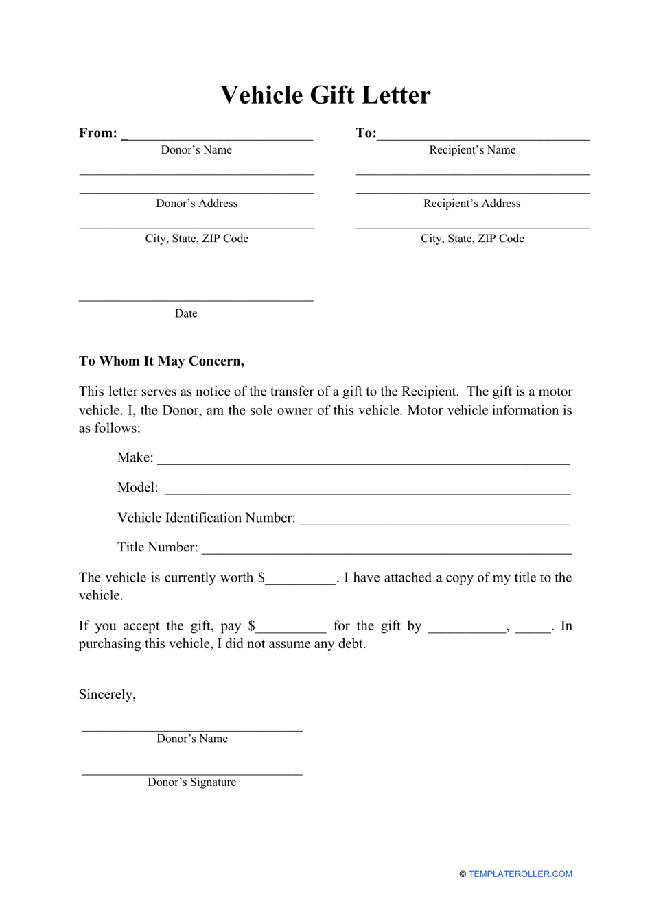 Family Member Gift Letter Template