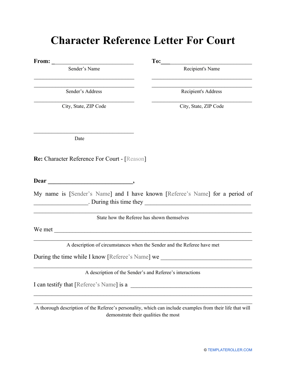 Character Letter Template For Court