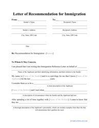 Document preview: Letter of Recommendation for Immigration Template