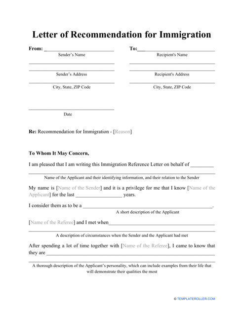 A visually appealing template for a Letter of Recommendation for Immigration.