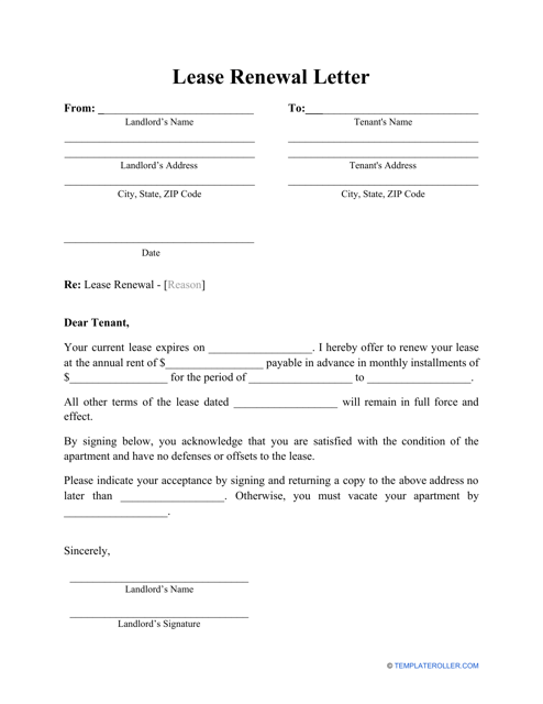 Lease Renewal Letter Template - Preview Image
