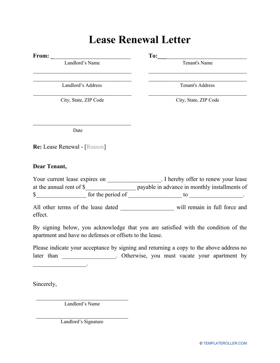 Lease Renewal Letter Template Download Printable PDF  Templateroller With Regard To renewal of tenancy agreement template