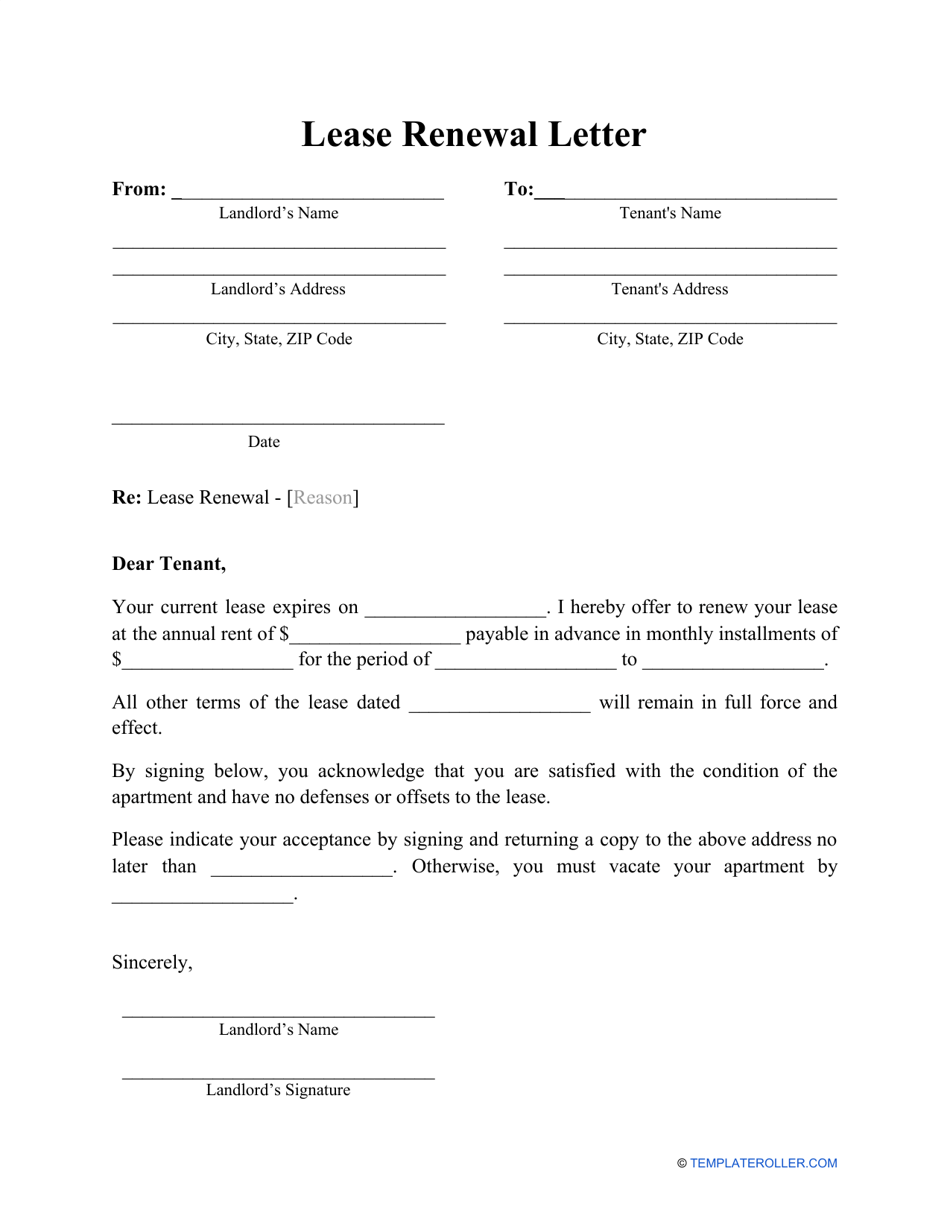 Lease Renewal Letter Template Download Printable PDF Templateroller