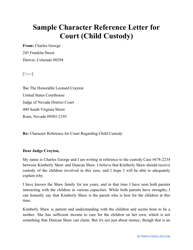 Sample Character Reference Letter for Court (Child Custody)