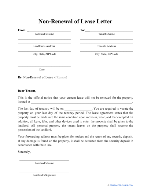 "Non-renewal of Lease Letter Template" Download Pdf