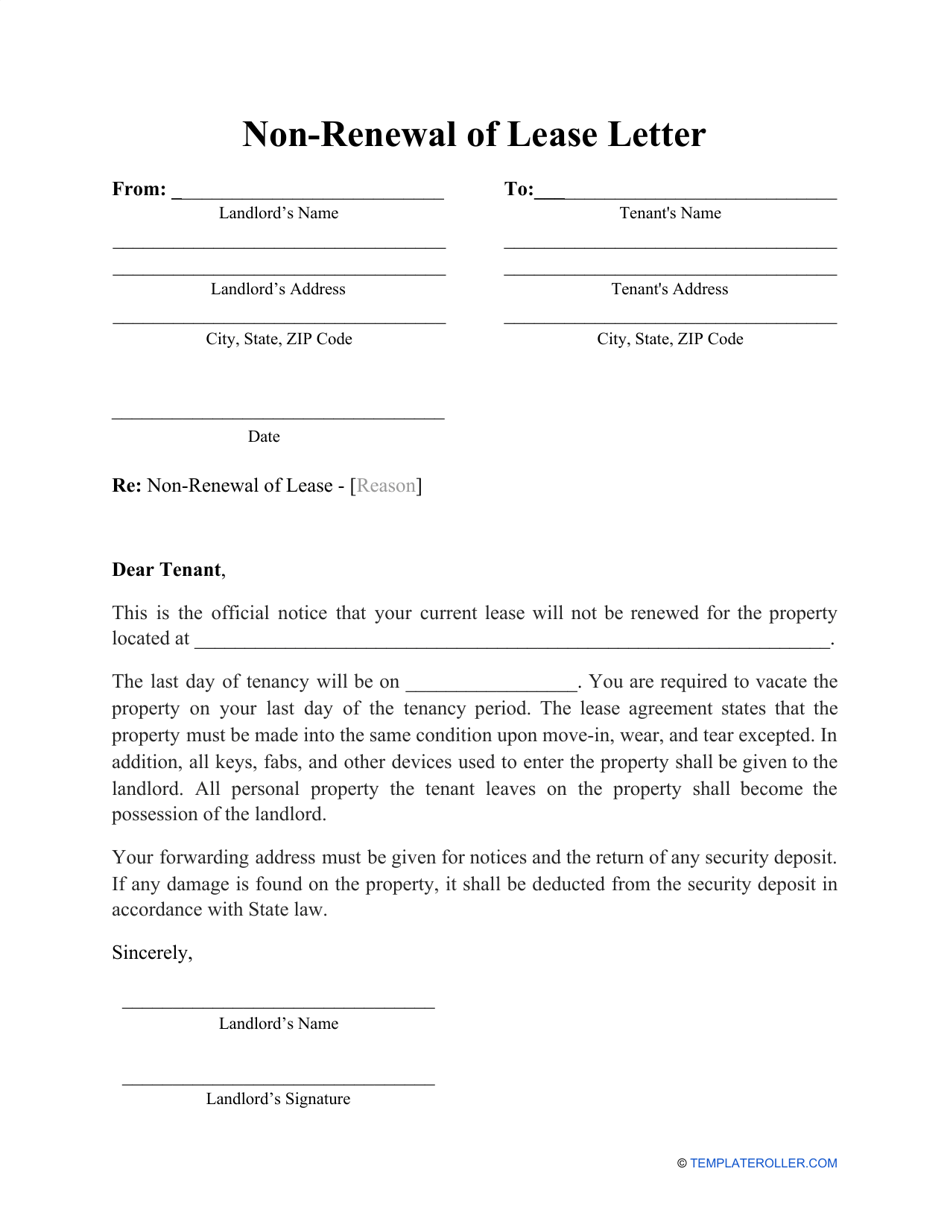 Nonrenewal of Lease Letter Template Download Printable PDF