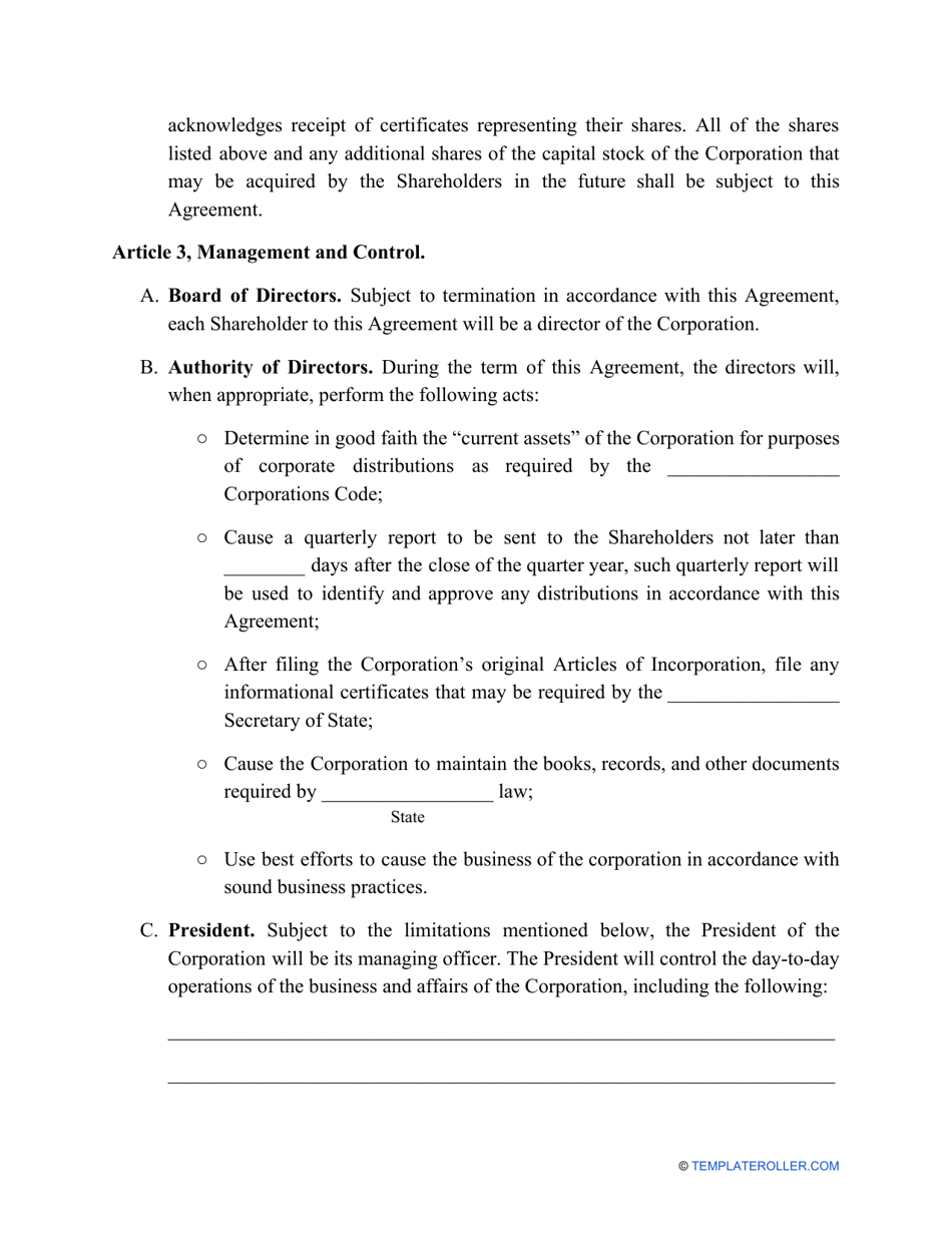 Shareholder Agreement Template Fill Out Sign Online And Download Pdf Templateroller 2742