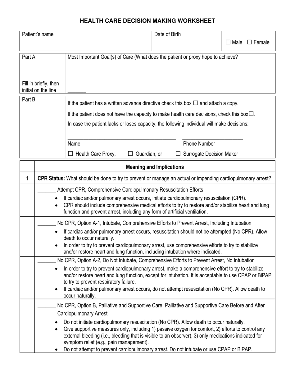 Maryland Health Care Decision Making Worksheet - Fill Out, Sign Online ...