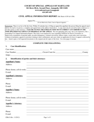 Form CSA1 &quot;Civil Appeal Information Report&quot; - Maryland