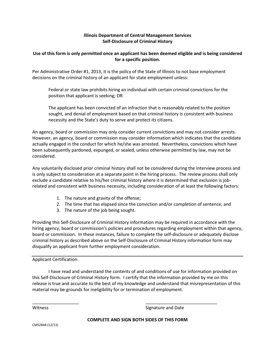 Form CMS284B Self-disclosure of Criminal History - Illinois, Page 1