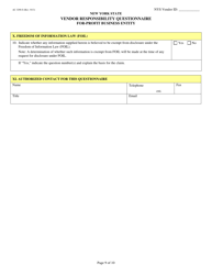 Form AC3290-S &quot;Vendor Responsibility Questionnaire for-Profit Business Entity&quot; - New York, Page 9