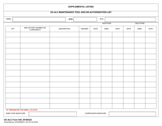 Document preview: OC-ALC Form 539 Oc-Alc Maintenance Tool Add-On Authorization List