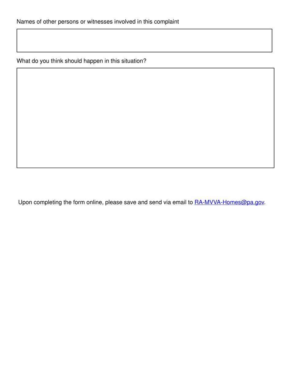 Resident Grievance Form - Pennsylvania, Page 3