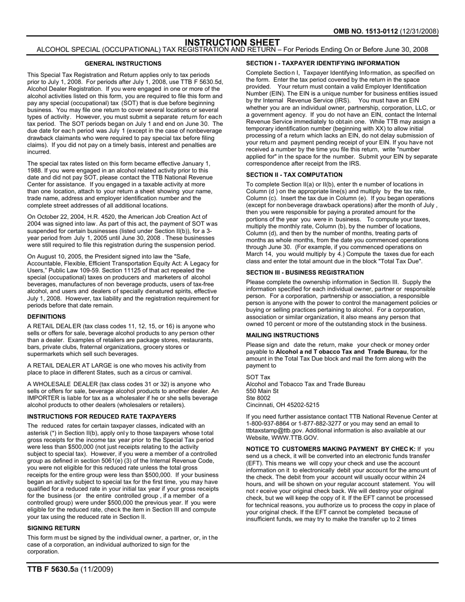 TTB Form 5630.5A Alcohol Special (Occupational) Tax Registration and Return for Periods Ending on or Before June 30, 2008, Page 3