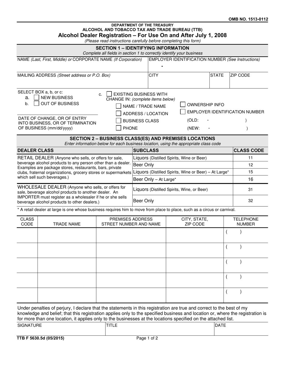 Form TTB F5630.5D Alcohol Dealer Registration, Page 1