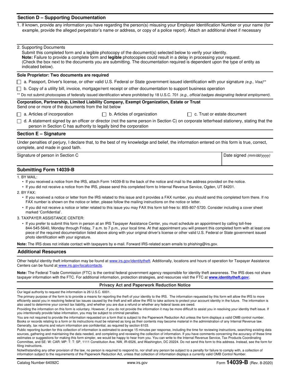 Irs Form 14039 B Fill Out Sign Online And Download Fillable Pdf Templateroller 5756