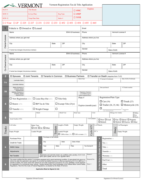 Form VD-119 Vermont Registration Tax & Title Application - Vermont