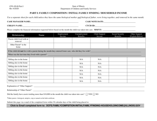 Form CFS458-B Part I Family Composition / Initial Family Finding / Household Income - Illinois