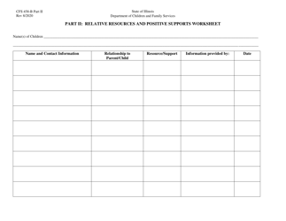 Form CFS458-B Part II Relative Resources and Positive Supports Worksheet - Illinois