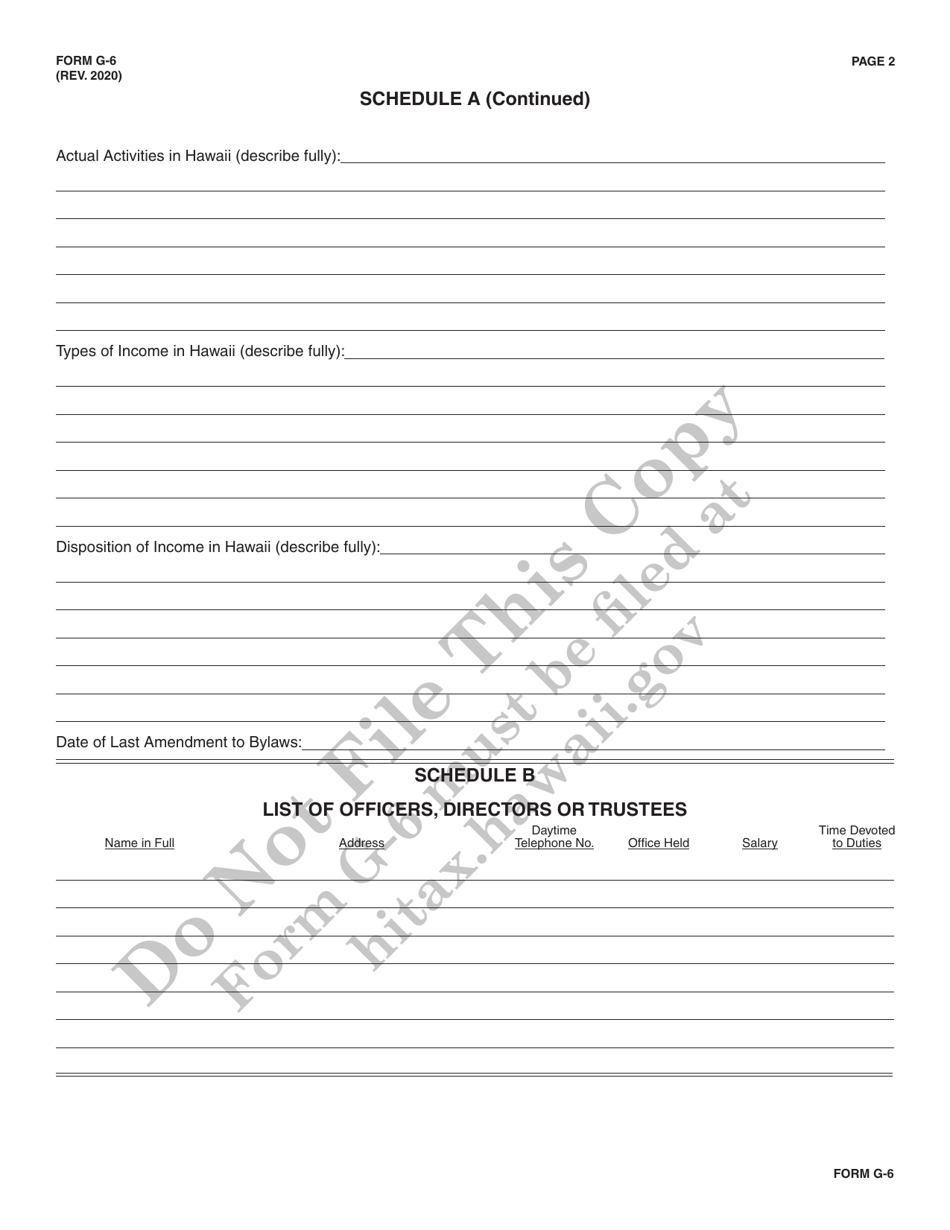 Form G-6 Information Required to File for an Exemption From General Excise Taxes - Hawaii, Page 2