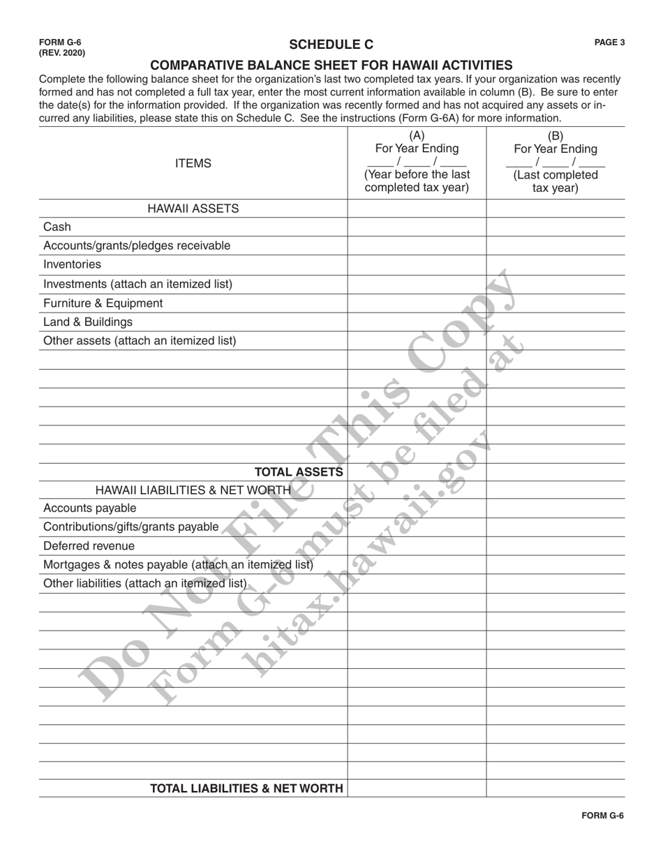 Form G-6 Information Required to File for an Exemption From General Excise Taxes - Hawaii, Page 3