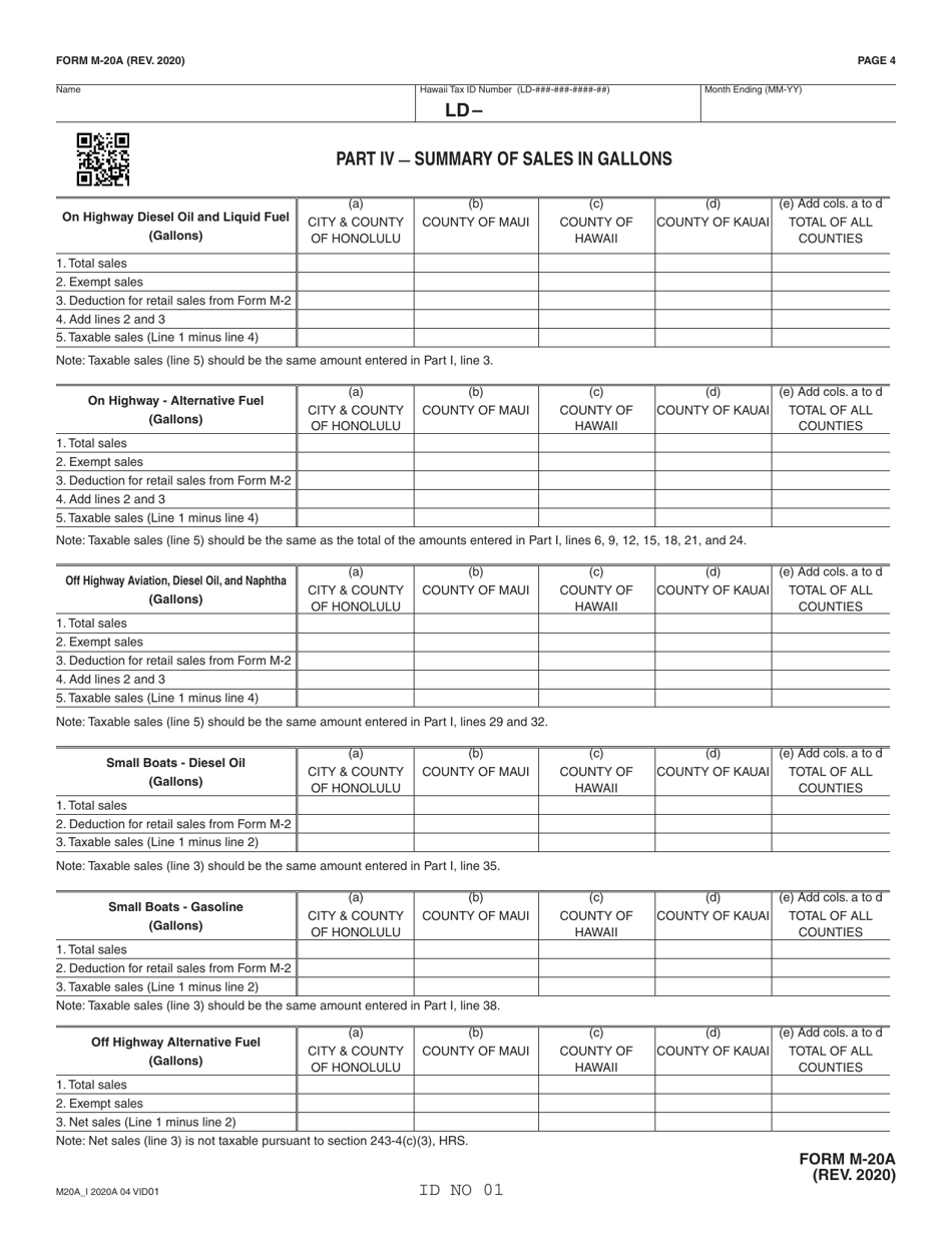 Form M-20A Monthly Return of Liquid Fuel Tax (State and County) and Environmental Response, Energy, and Food Security Tax - Hawaii, Page 4