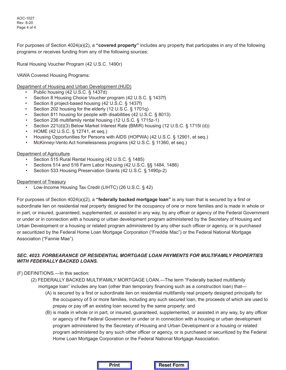 Form AOC-1027 Verification of Compliance With Cares Act - Kentucky, Page 4