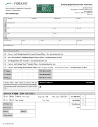 Form VD-102 Building Bright Futures Plate Application - Vermont