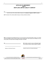 Document preview: Articles of Amendment for a Maryland Limited Liability Company - Maryland