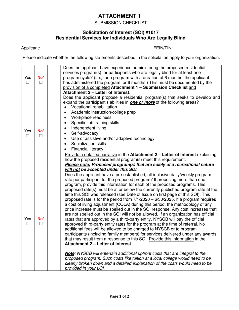 Attachment 1 Submission Checklist - New York, Page 1