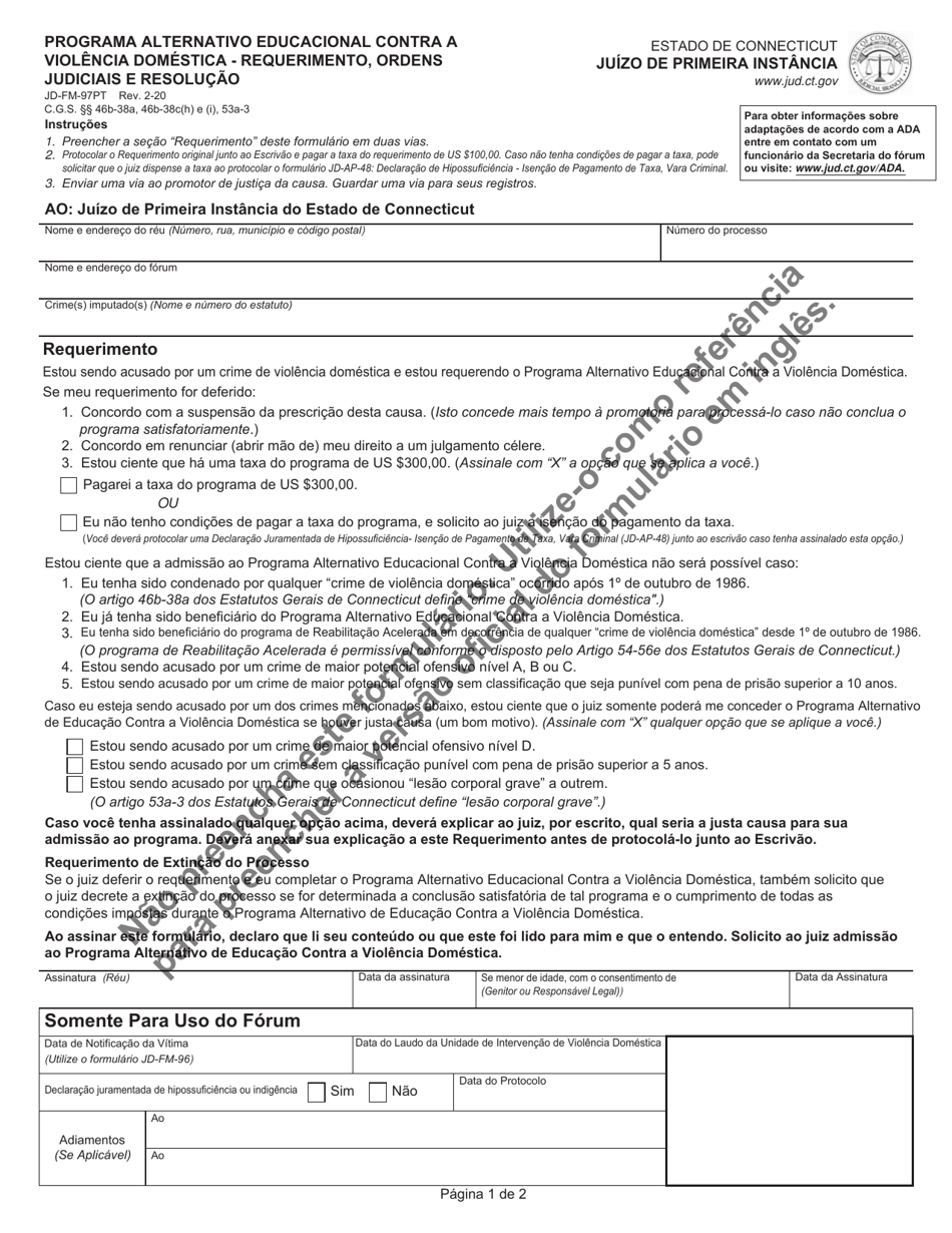 Form JD-FM-97PT Family Violence Education Program Application, Orders and Disposition - Connecticut (Portuguese), Page 1