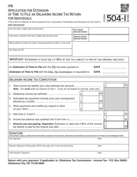 Document preview: Form 504-I Application for Extension of Time to File an Oklahoma Income Tax Return for Individuals - Oklahoma