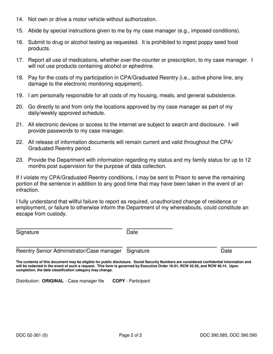 Form DOC02-361 Reentry Conditions - Washington, Page 2