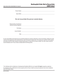 Form DOH-3474 &quot;Nonhospital Order Not to Resuscitate (DNR Order)&quot; - New York