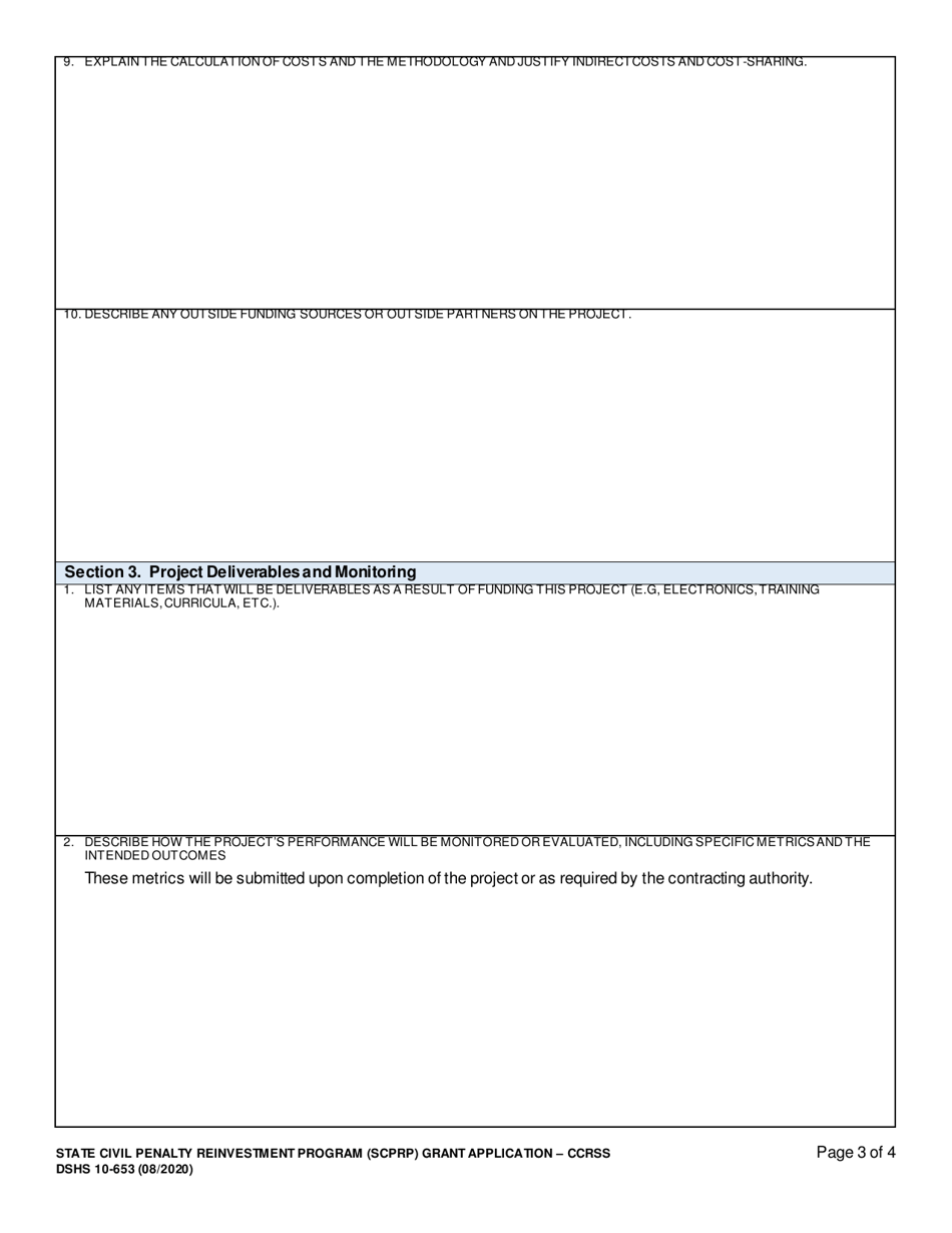 DSHS Form 10-653 State Civil Penalty Reinvestment Program Grant (Scprp) Community Residential Services and Supports (Ccrss) Grant Application - Washington, Page 3
