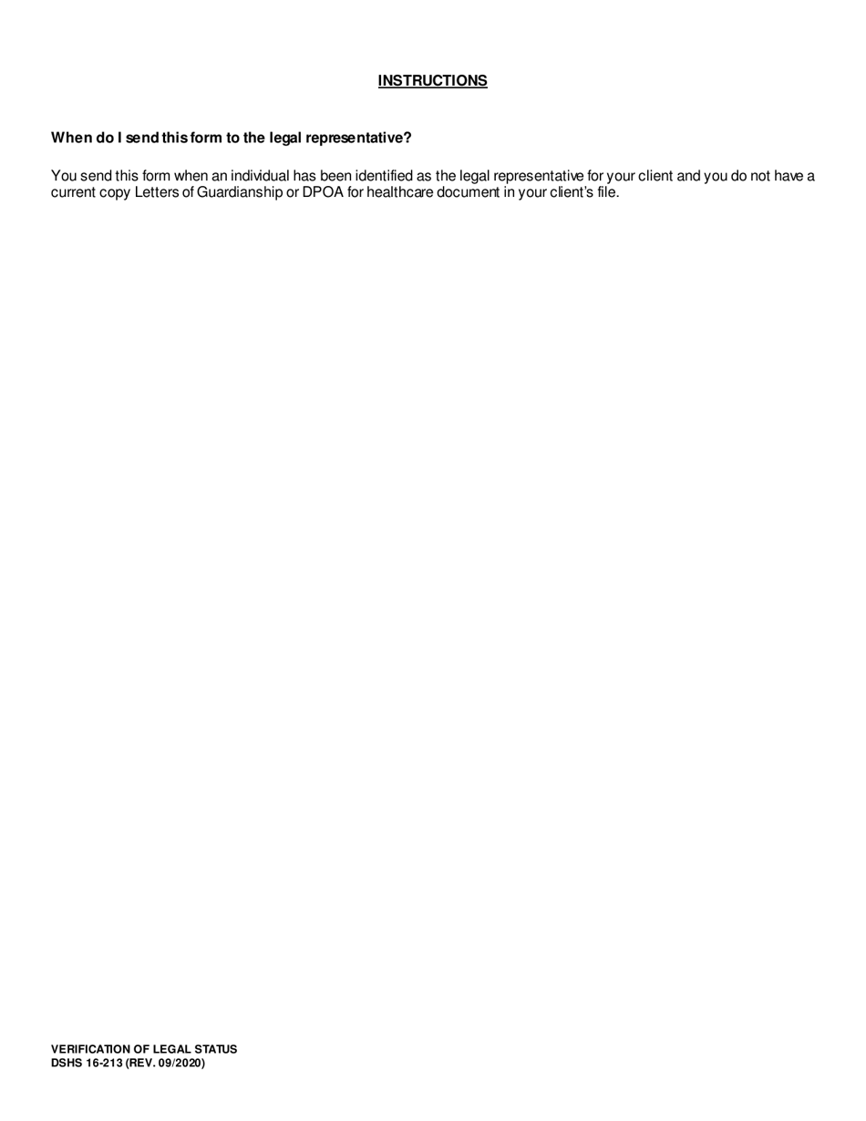 DSHS Form 16-213 Verification of Legal Status - Washington, Page 2