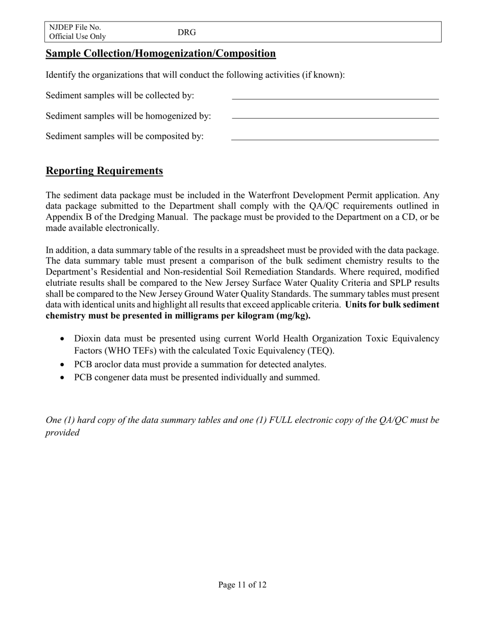 Sediment Sampling and Analysis Plan (Ssap) File Number Request Form - New Jersey, Page 11