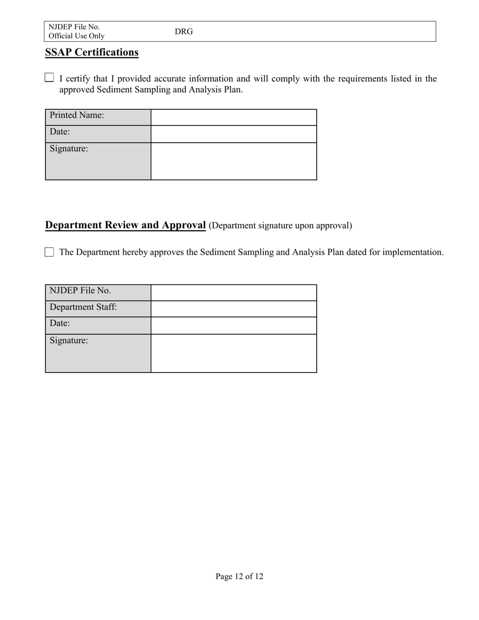 New Jersey Sediment Sampling and Analysis Plan (Ssap) File Number ...